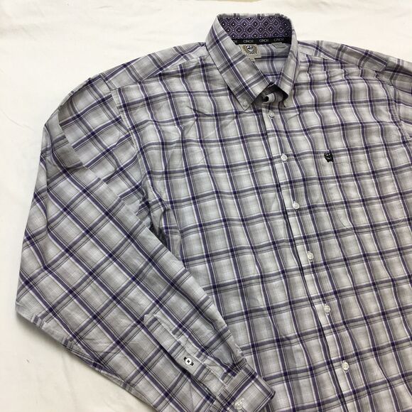 CINCH Shirt Mens XL Violet Gray Plaid Western Long Sleeve Flip Cuff Cowboy - Picture 3 of 16